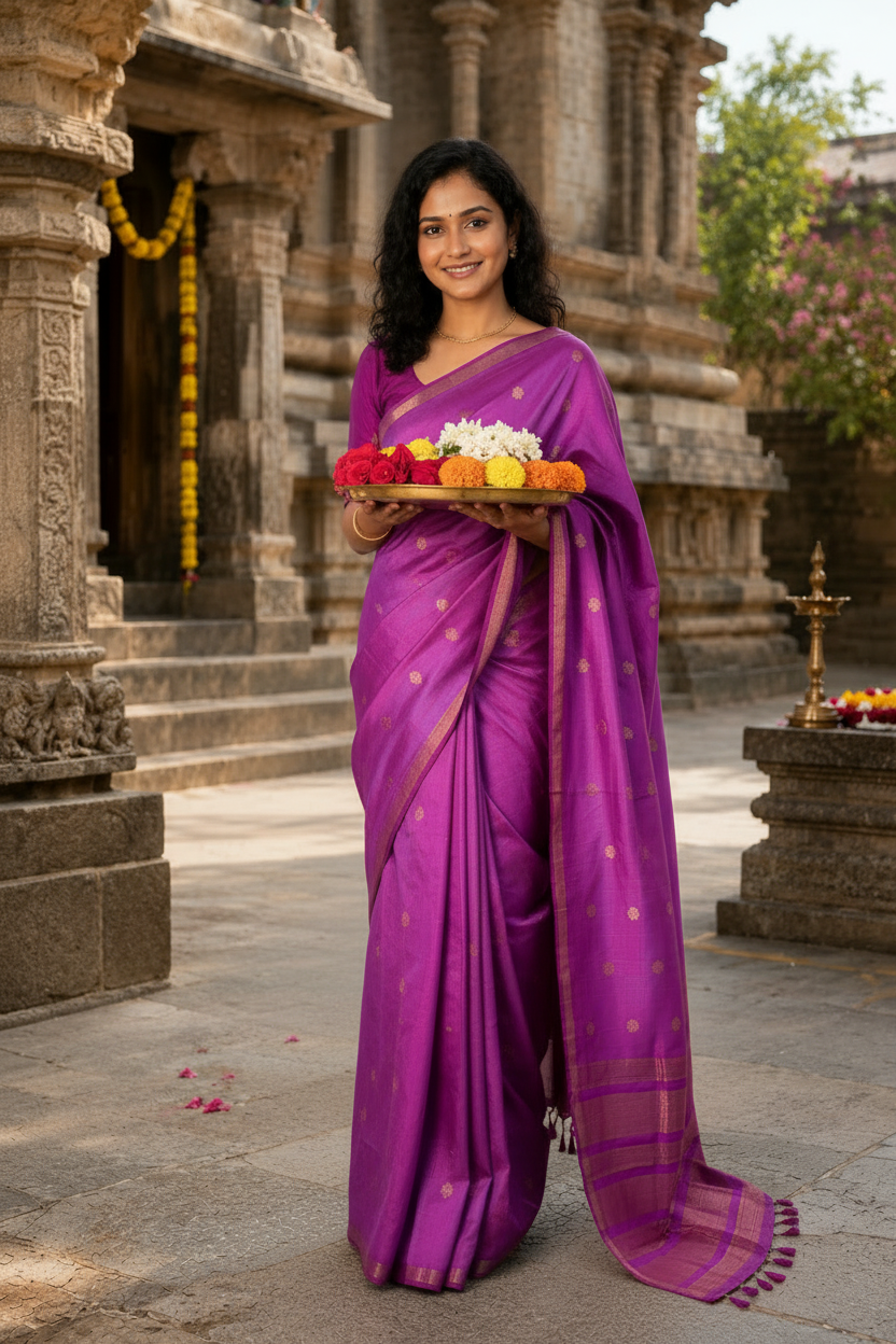Classic Orchid Purple Raw Silk Saree with Designer Tassels