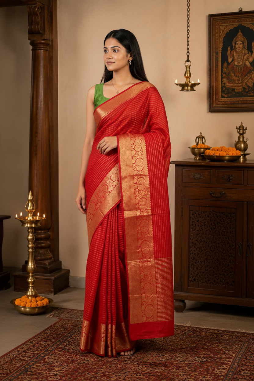Sunset Radiance Mysore Crepe Silk Saree – Orange Elegance Edition