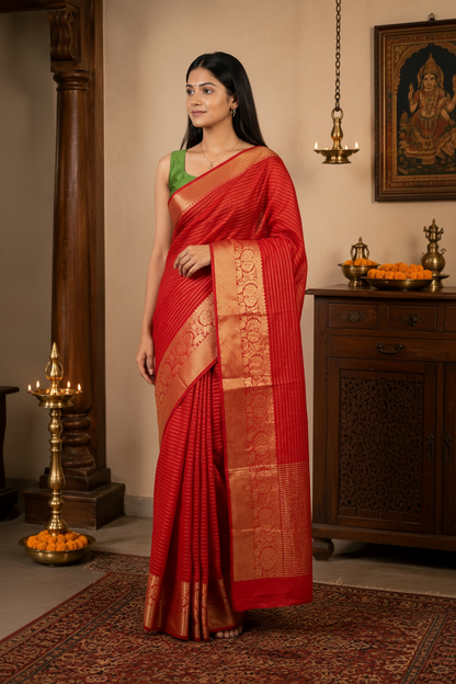 Sunset Radiance Mysore Crepe Silk Saree – Orange Elegance Edition
