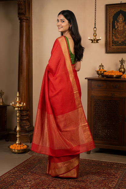 Sunset Radiance Mysore Crepe Silk Saree – Orange Elegance Edition