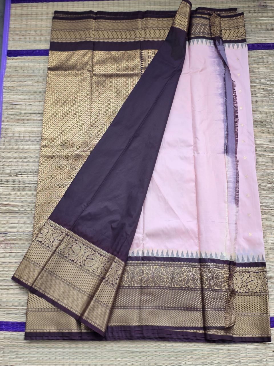 Blush Heritage Premium Semi Gadwal Saree – Dusty Rose & Brown