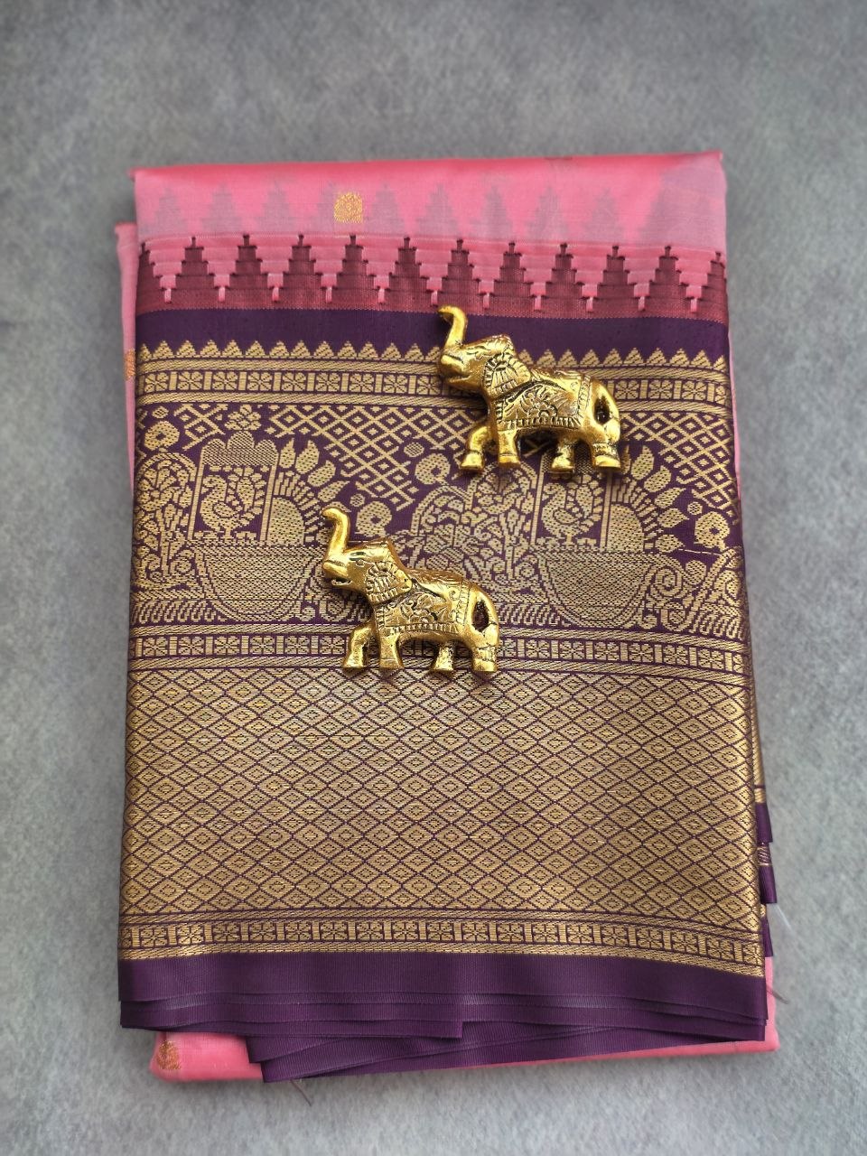 Blush Royale Premium Semi Gadwal Saree – Salmon Pink & Deep Plum Purple