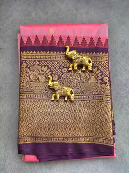 Blush Royale Premium Semi Gadwal Saree – Salmon Pink & Deep Plum Purple