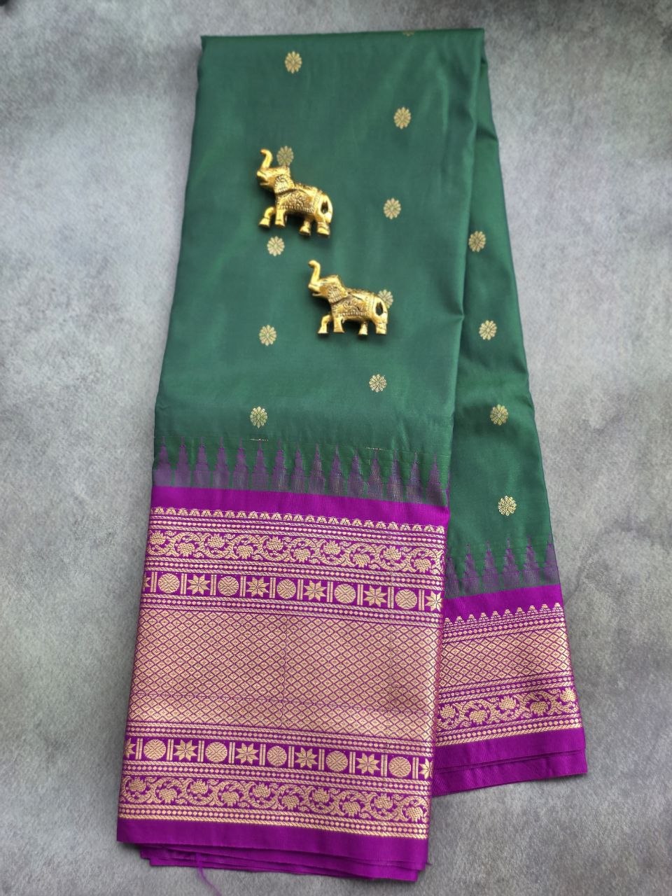 Bottle Green & Magenta Purple Premium Semi Gadwal Silk Saree