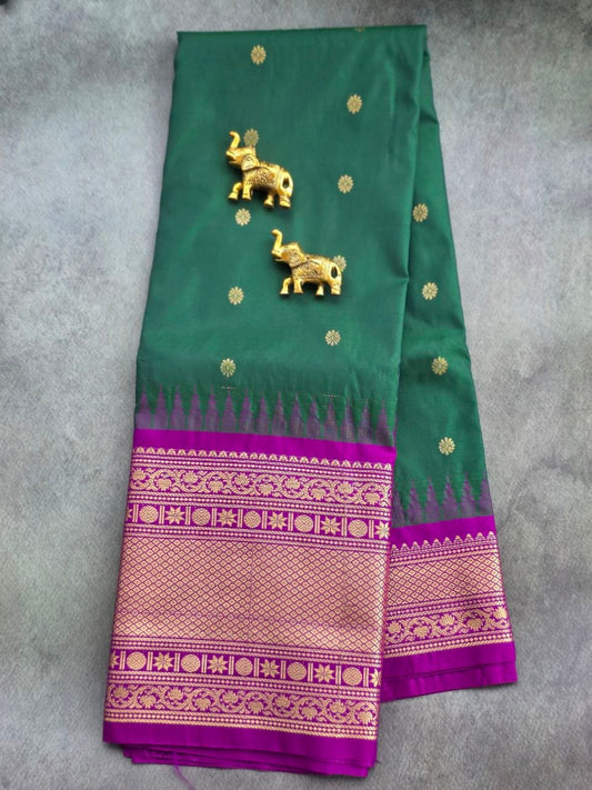 Bottle Green & Magenta Purple Premium Semi Gadwal Silk Saree