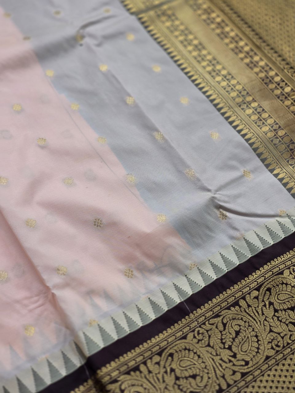 Classic Heritage Premium Semi Gadwal Saree in Dusty Rose & Brown