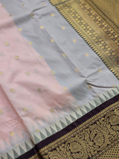 Classic Heritage Premium Semi Gadwal Saree in Dusty Rose & Brown