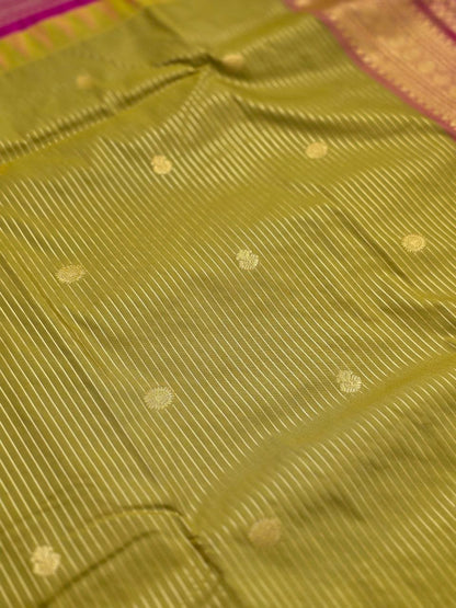 Classic Heritage Semi Gadwal Saree – Mustard Yellow with Fuchsia Pink Pallu