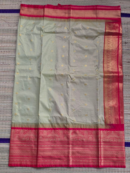 Classic Olive Green Premium Semi Gadwal Saree with Rich Red Pallu
