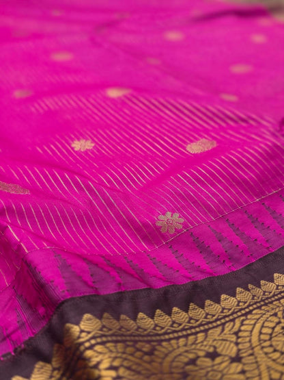 Classic Rani Pink & Dark Brown Premium Semi Gadwal Saree