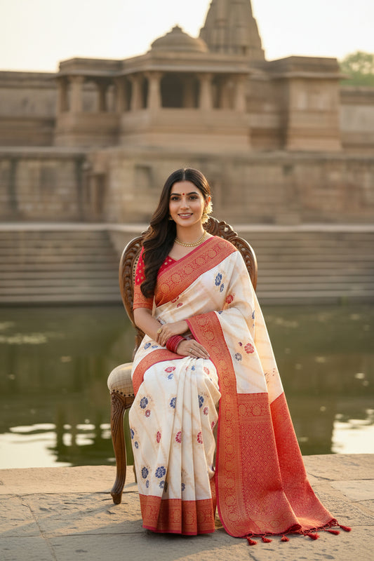 Crimson Grace Red Cotton Saree – Timeless Elegance for Every Occasion