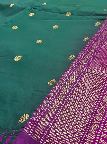Elegant Bottle Green Semi Gadwal Saree with Magenta Purple Pallu