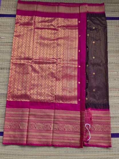 Elegant Deep Snuff Brown Semi Gadwal Saree with Pink Border
