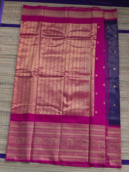 Elegant Navy Blue Semi Gadwal Saree with Rani Pink Border