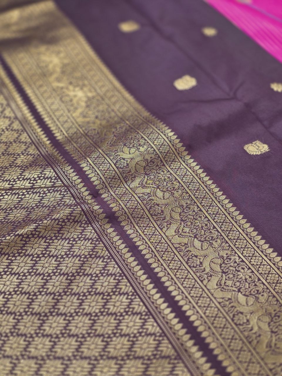Elegant Rani Pink Semi Gadwal Saree with Dark Brown Pallu
