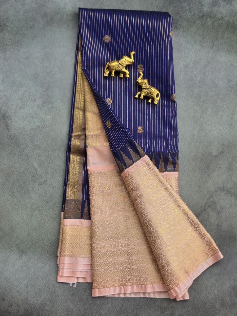 Elegant Royal Blue Premium Semi Gadwal Saree with Peach Border