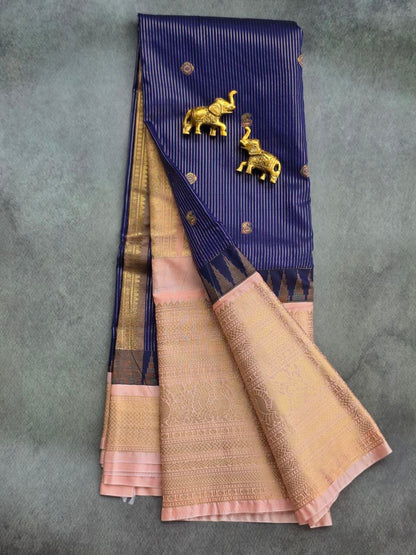 Elegant Royal Blue Premium Semi Gadwal Saree with Peach Border