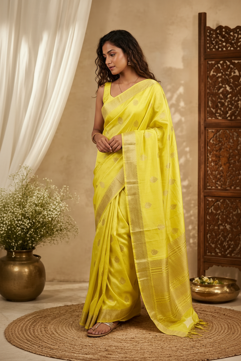 Elegant Yellow Raw Silk Saree for Festival & Occasion Wear