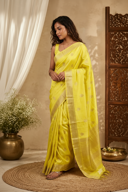 Elegant Yellow Raw Silk Saree for Festival & Occasion Wear