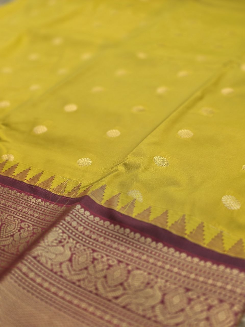 Festive Elegance Premium Semi Gadwal Saree – Yellow & Maroon