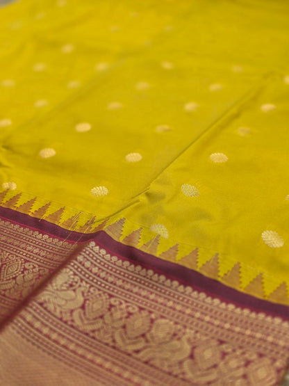 Festive Elegance Premium Semi Gadwal Saree – Yellow & Maroon