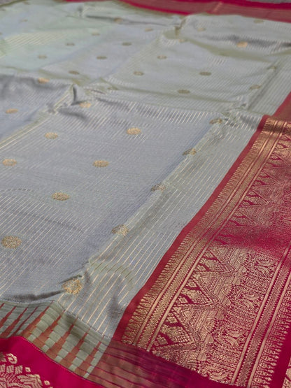 Festive Heritage Premium Semi Gadwal Saree | Light Olive & Rich Red