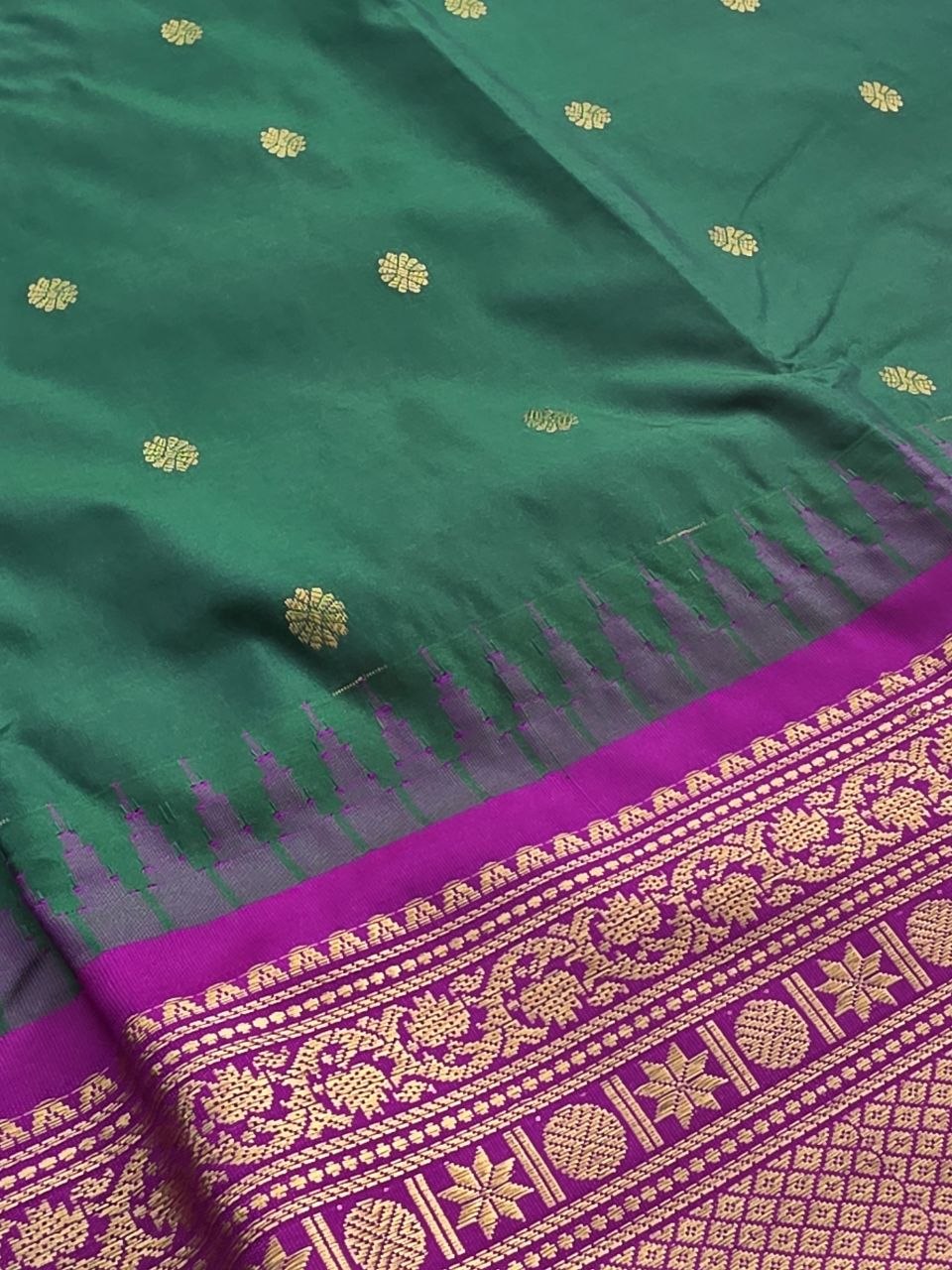 Festive Premium Semi Gadwal Saree – Bottle Green & Magenta Purple