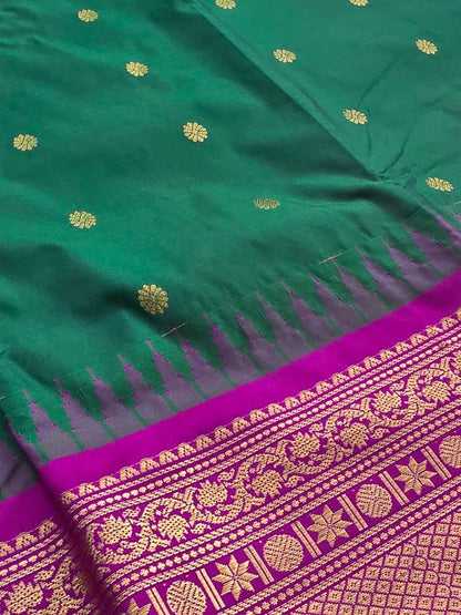 Festive Premium Semi Gadwal Saree – Bottle Green & Magenta Purple