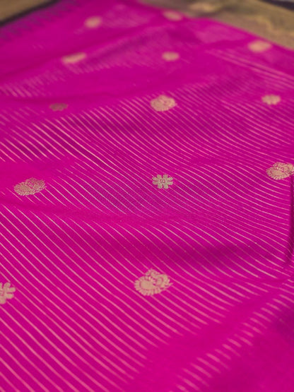 Festive Premium Semi Gadwal Saree – Rani Pink & Dark Brown