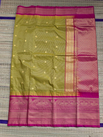 Festive Radiance Premium Semi Gadwal Saree – Mustard Yellow & Fuchsia Pink