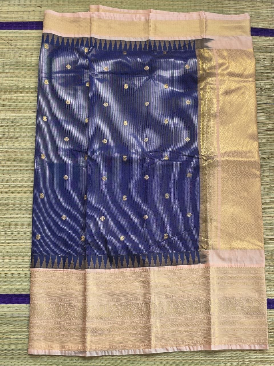 Festive Royal Blue & Peach Premium Semi Gadwal Saree