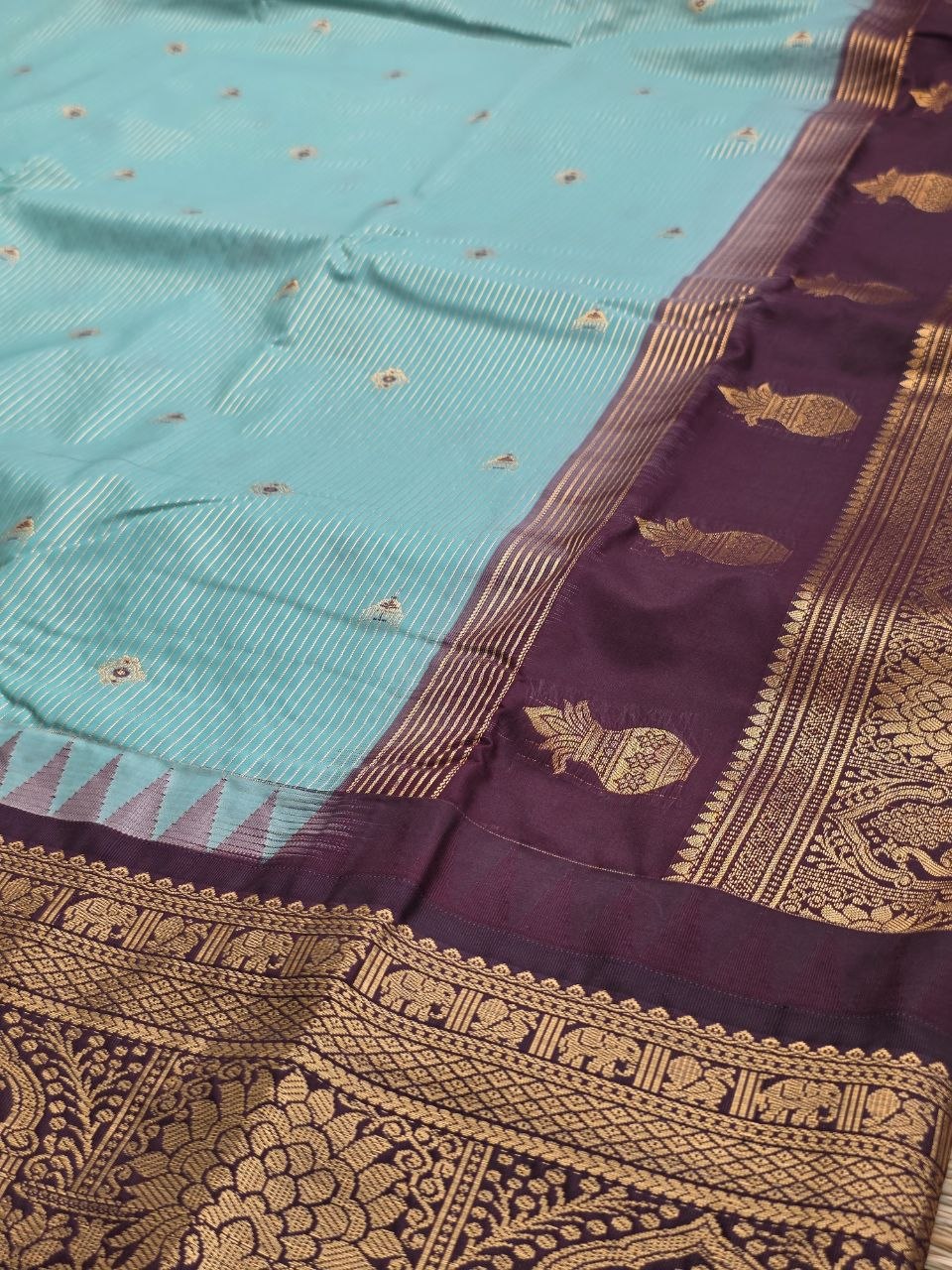 Festive Sea Green & Chocolate Brown Premium Semi Gadwal Saree
