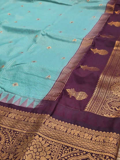 Festive Sea Green & Chocolate Brown Premium Semi Gadwal Saree
