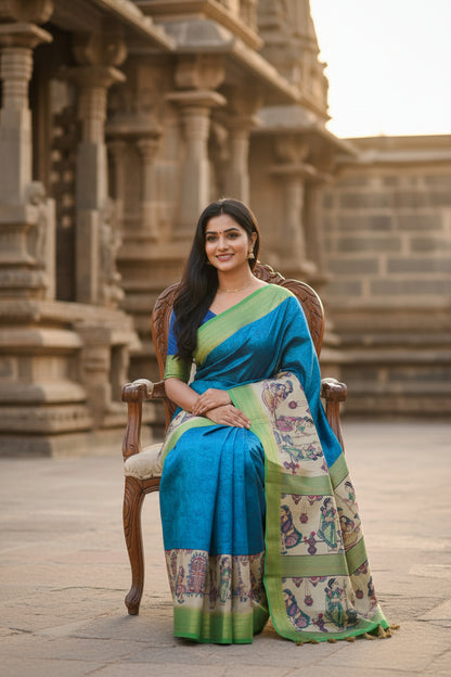 Heritage Bloom Kalamkari Print Saree – Timeless Art & Traditional Elegance