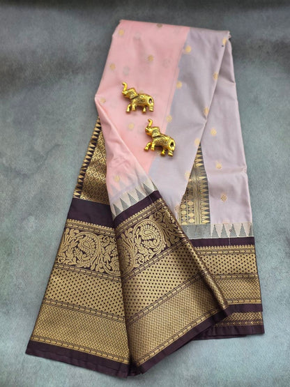 Heritage Bloom Premium Semi Gadwal Saree – Dusty Rose & Brown
