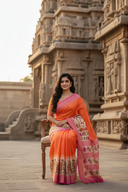 Heritage Elegance Kalamkari Print Saree – Timeless Tradition in Every Drape