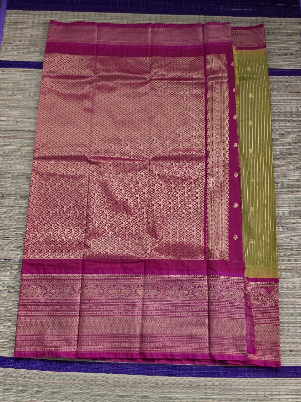 Heritage Glow Premium Semi Gadwal Saree – Mustard & Fuchsia
