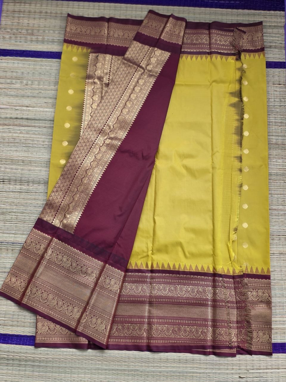 Heritage Gold Premium Semi Gadwal Saree with Maroon Border