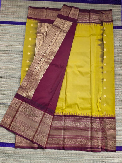 Heritage Gold Premium Semi Gadwal Saree with Maroon Border
