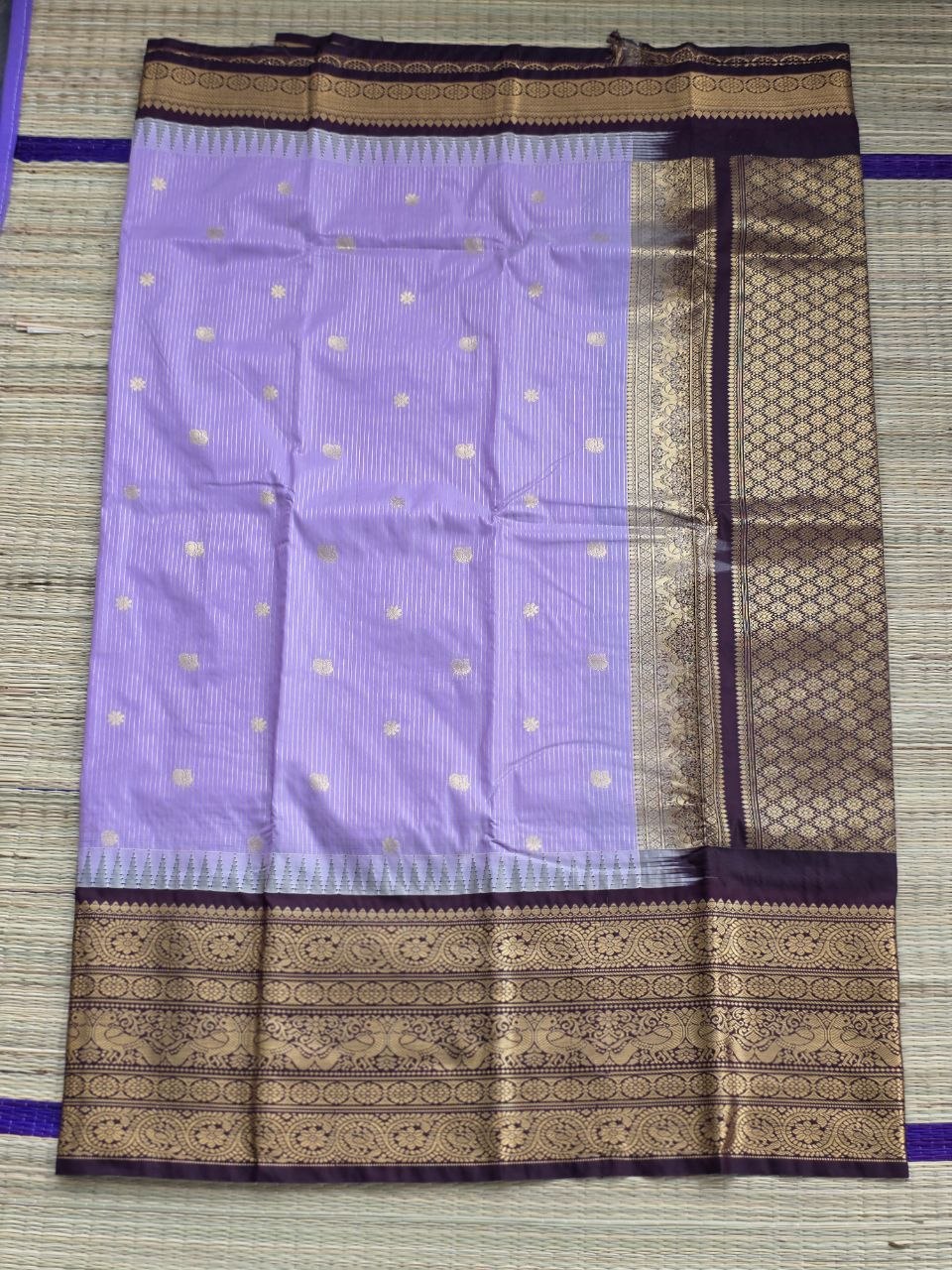 Heritage Lavender Semi Gadwal Saree with Rich Deep Brown Pallu