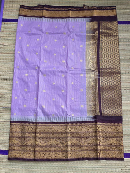 Heritage Lavender Semi Gadwal Saree with Rich Deep Brown Pallu