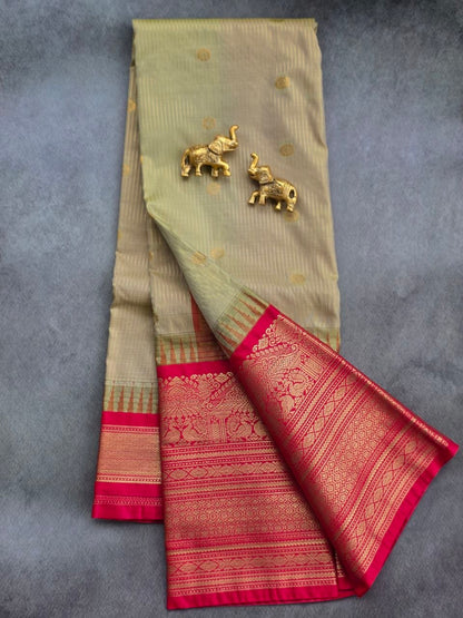 Heritage Weave Premium Semi Gadwal Saree | Olive Green with Rich Red