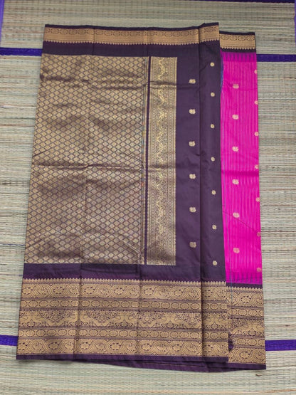 Heritage Weave Premium Semi Gadwal Saree – Rani Pink & Dark Brown
