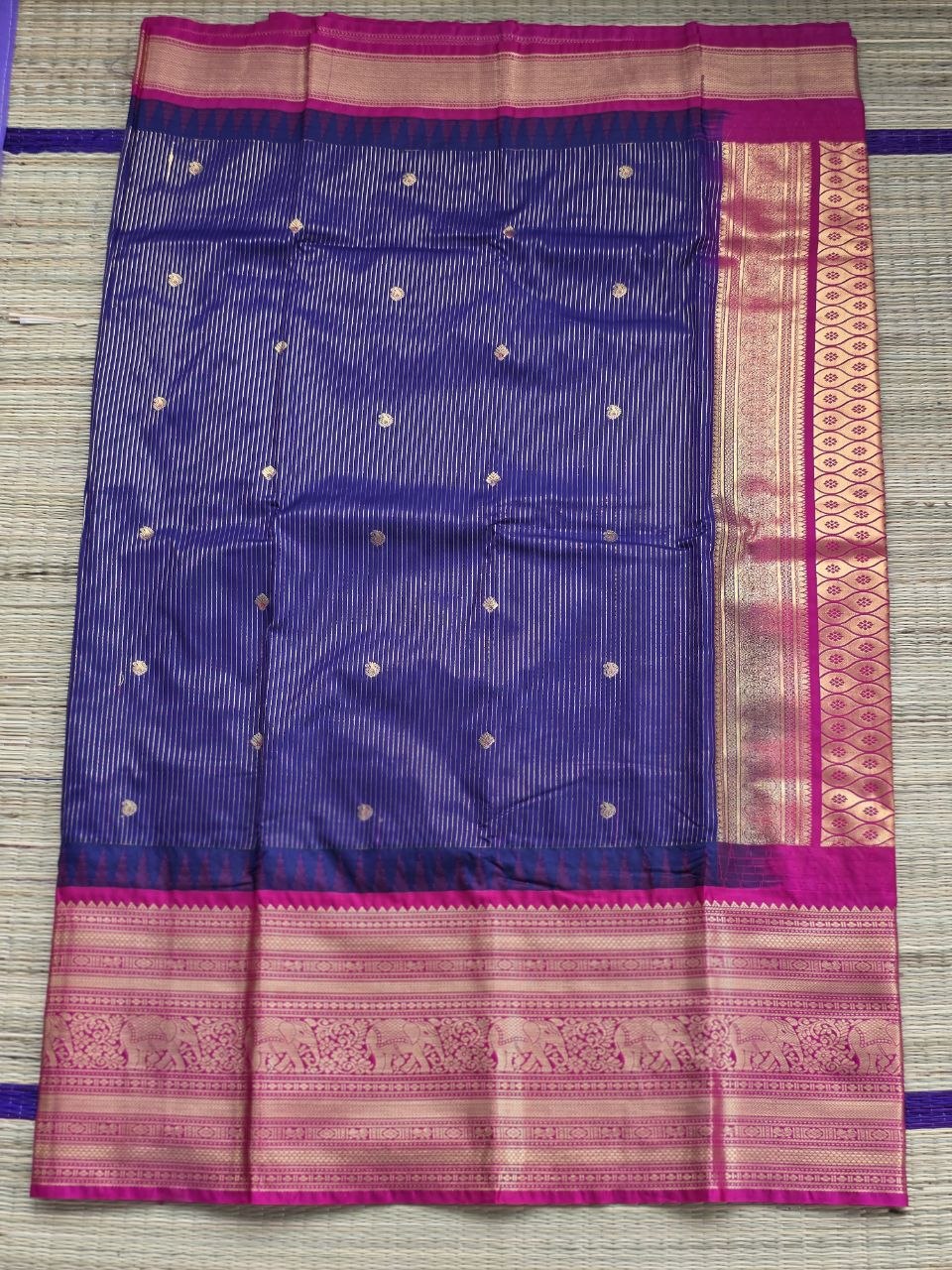 Heritage Weave Premium Semi Gadwal Saree in Navy Blue & Rani Pink
