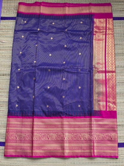 Heritage Weave Premium Semi Gadwal Saree in Navy Blue & Rani Pink