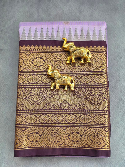 Lavender Luxe Premium Semi Gadwal Saree – Deep Brown Contrast