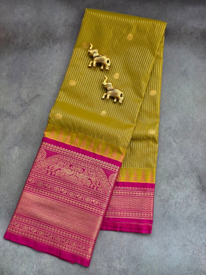 Mustard Yellow Premium Semi Gadwal Saree with Fuchsia Pink Contrast