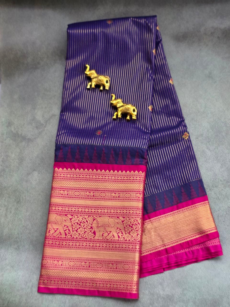 Navy Blue Premium Semi Gadwal Saree with Rani Pink Contrast