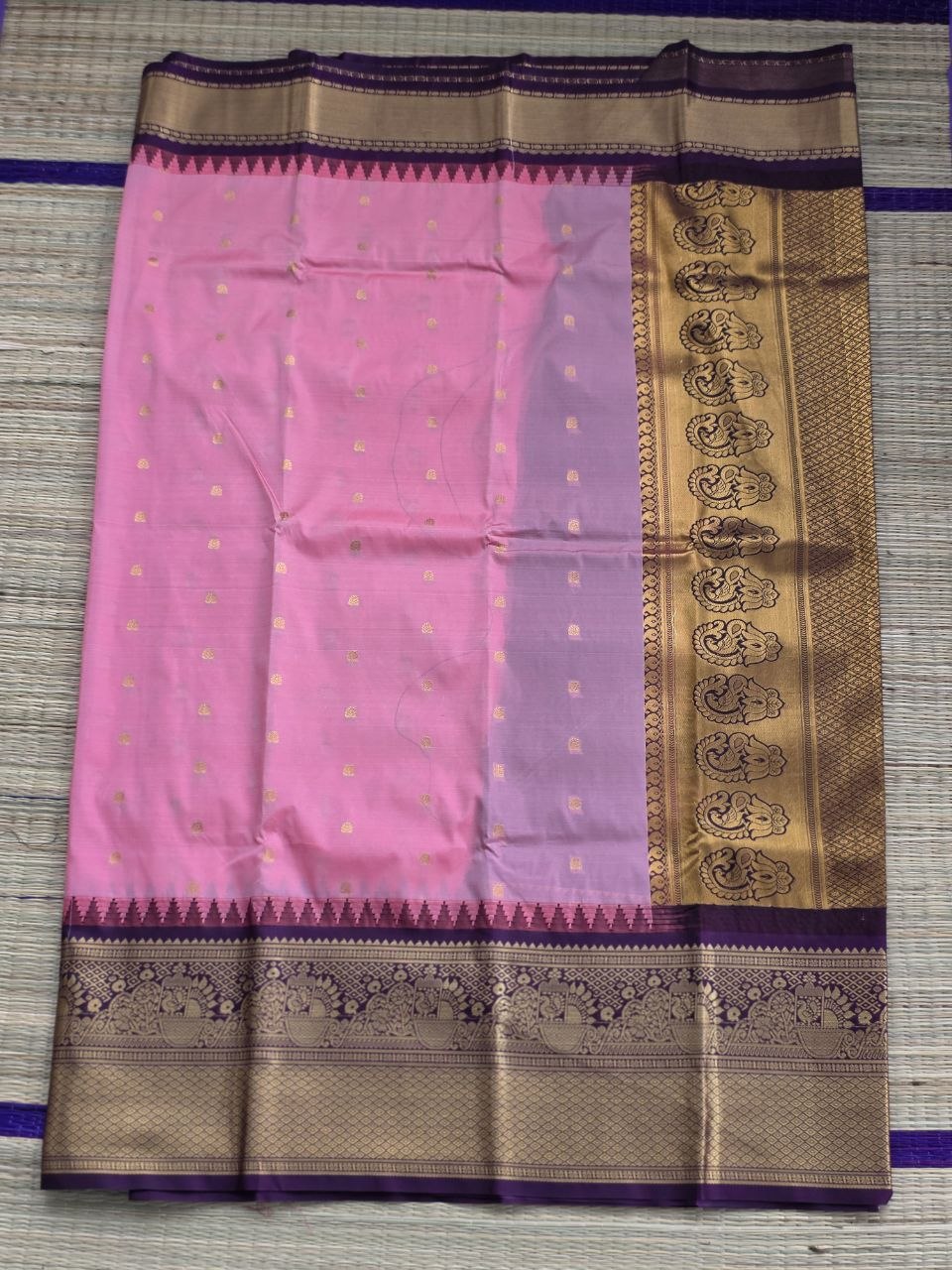 Plum Elegance Premium Semi Gadwal Saree with Salmon Pink Drape