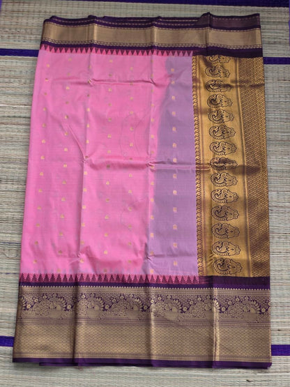 Plum Elegance Premium Semi Gadwal Saree with Salmon Pink Drape